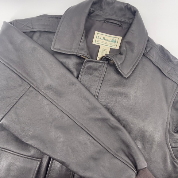 L.L. Bean Mens Leather Bomber Jacket XLARGE Pilot Flight Dark Brown - Picture 1 of 8